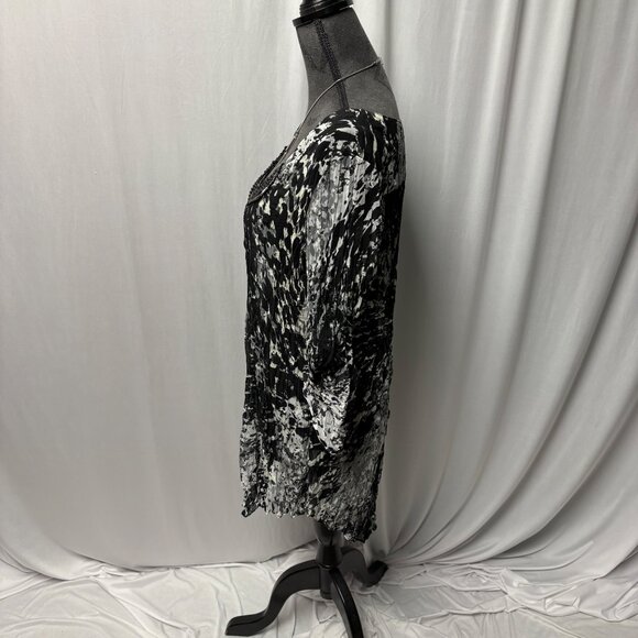 Bisou Bisou Beaded Tunic Womens Size XL Black White Sheer Scoop Neck Top NEW - Picture 4 of 9